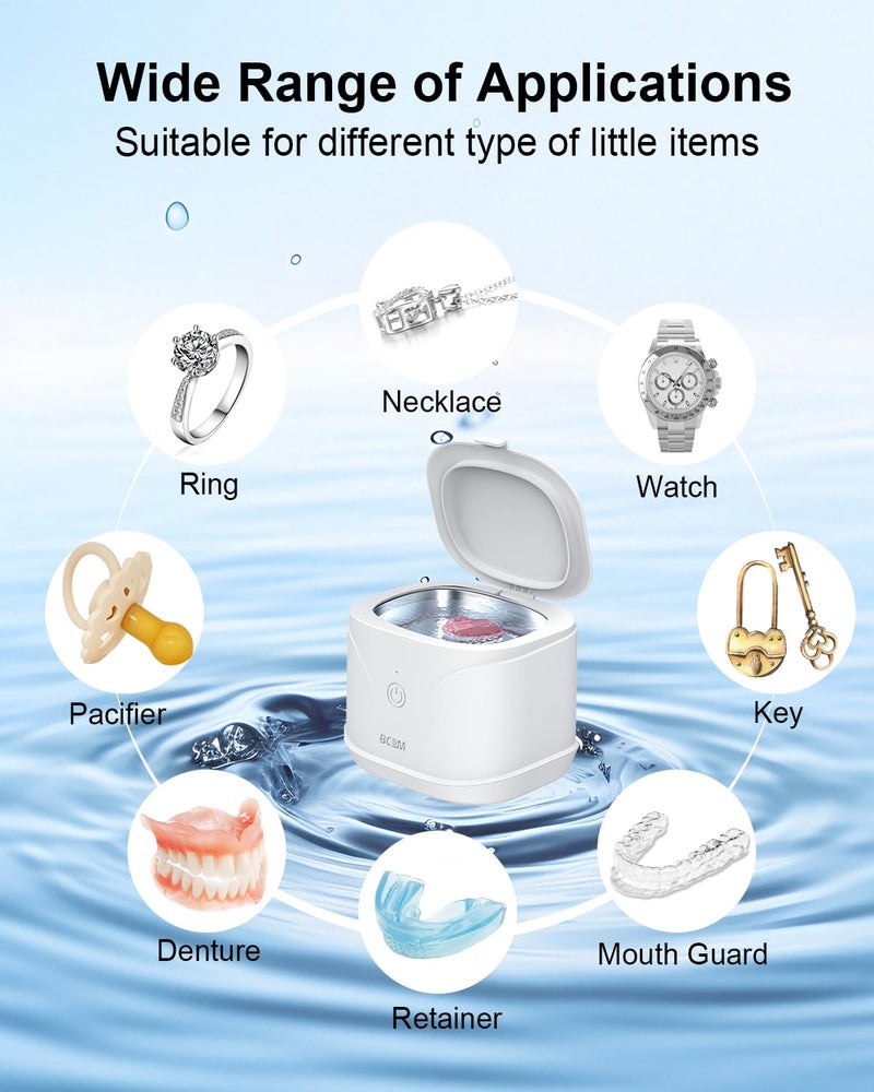 Bcom Ultrasonic Retainer Cleaner, Retainer Cleaner Machine 46kHz, Professional Portable Ultrasonic Jewelry Cleaner for Dental Retainer Pod, Mouth Guard, Watch, Ring, Jewelry,Perfect for Xmas Gift - Image 2